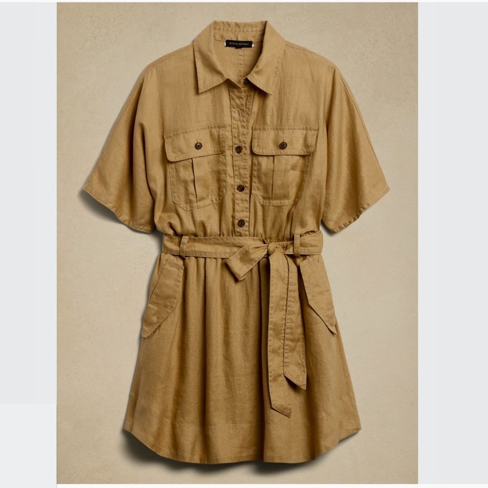 NWT Banana Republic Linen Utility Safari Shirt Dress Tan size Medium TALL - Picture 6 of 16